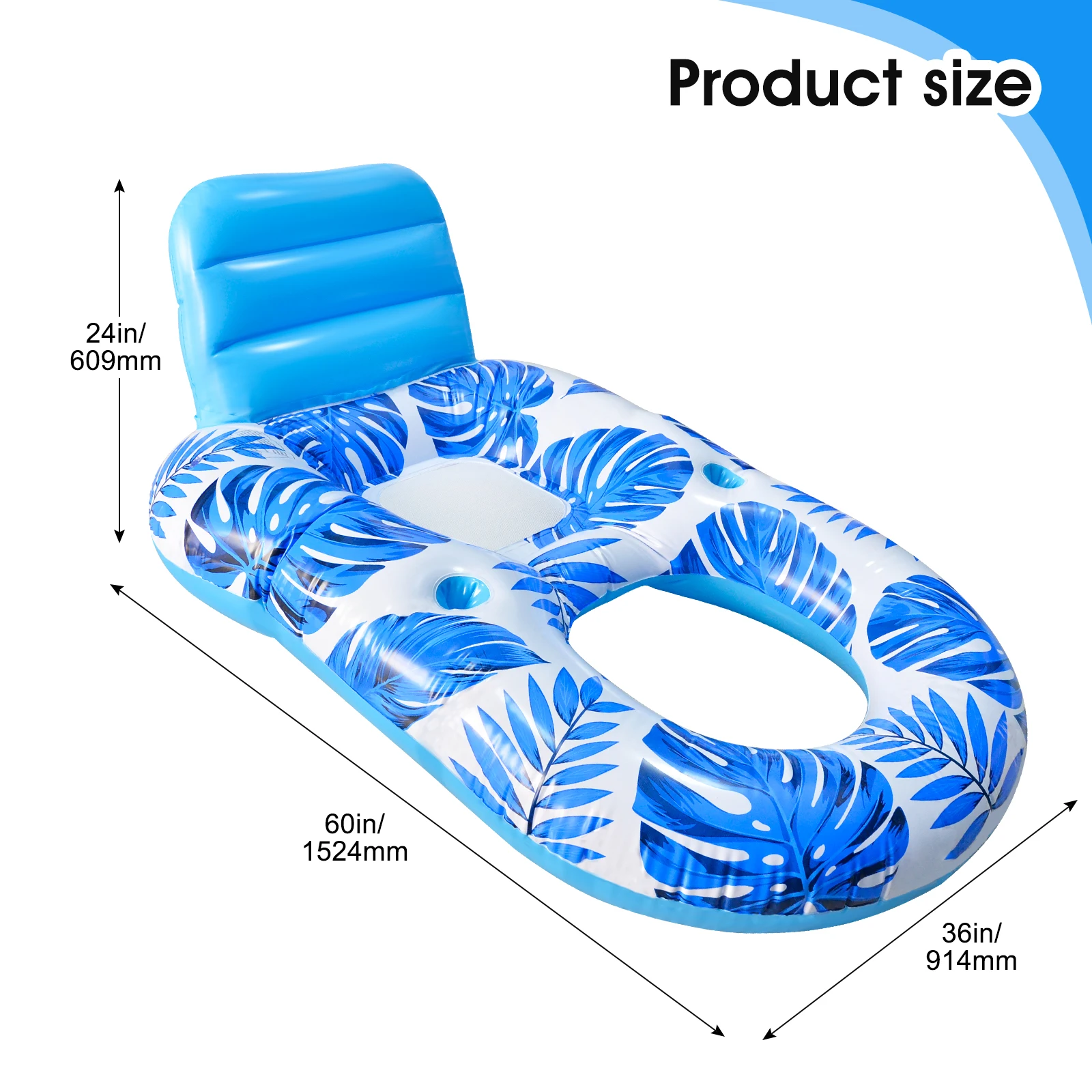 Sofá inflable para fiesta, silla flotante de ocio para piscina, respaldo grande, a la moda, color azul corrugado, para verano