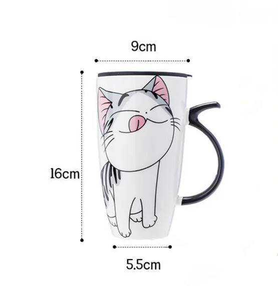 Imagem -06 - Cute Cat Cerâmica Caneca de Café com Tampa Animal Canecas de Grande Capacidade Copos Criativos Copos de Chá Copo de Leite Presentes Novos