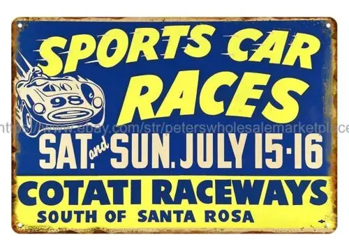 1961 Sports Car Races auto racing Cotati Raceways CA metal tin sign old tin sign