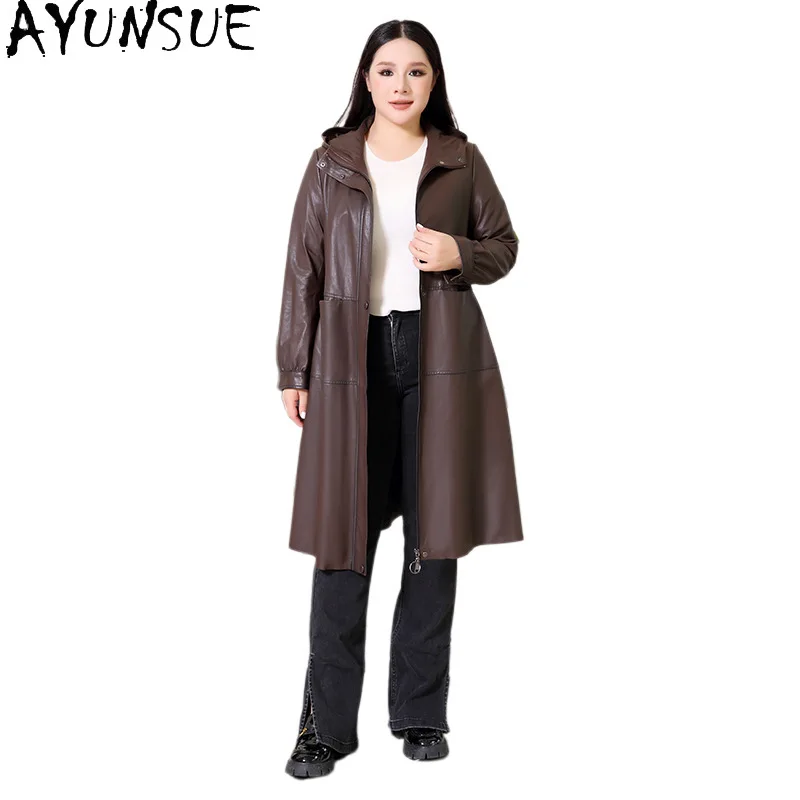 AYUNSUE 여성용 천연 정품 가죽 자켓 2025 롱 트렌치 코트 여성 자켓 루즈 피트 가을 옷 Косуха Женская