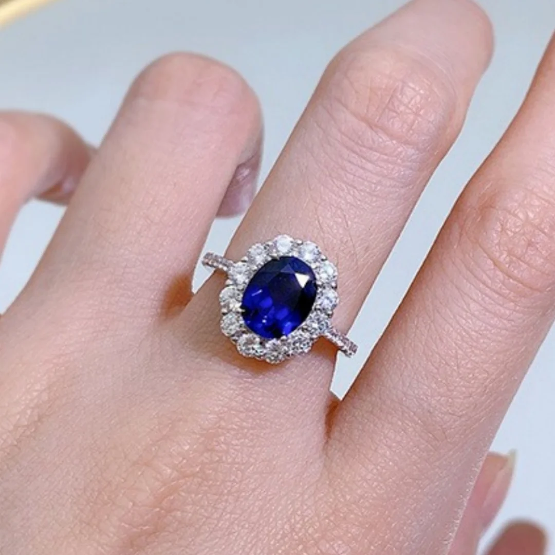 925 Sterling Silver Ring Beautiful Blue Gemstone for Women Wedding Jewelry Engagement Charm Party Fashion Top Quality Ring