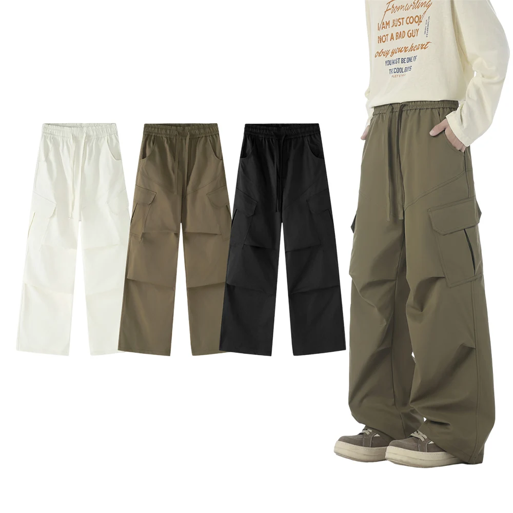 Celana kasual musim gugur 2025 gaya baru celana olahraga Celana paratrooper lurus kasual longgar Celana kerja modis bergaya port fan energi