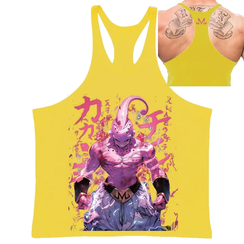 ドラゴンボールメンズタンクトップ日本アニメ魔人ブウプリント夏男性服綿通気性スポーツウェアバスケットボールジャージ