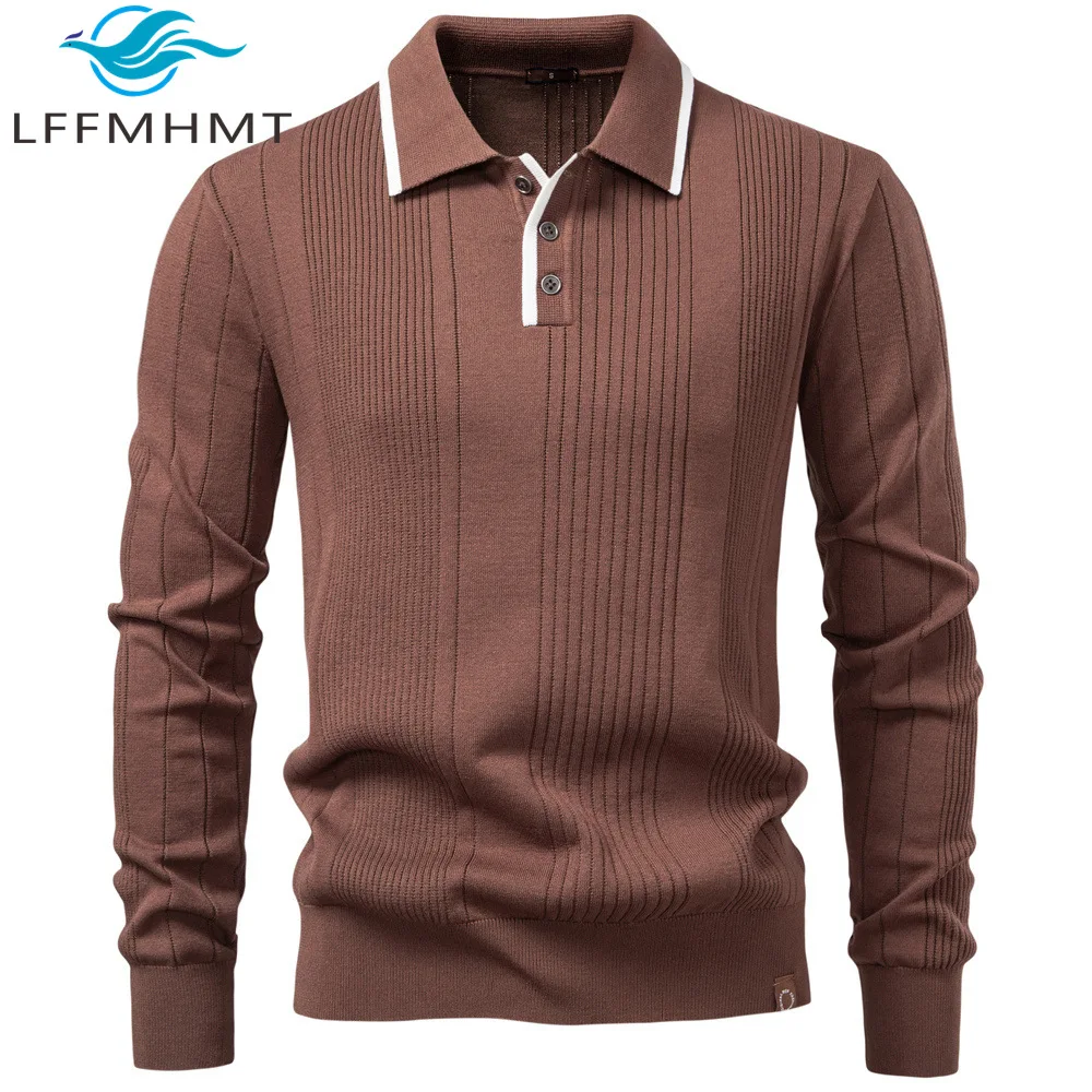 

Осень-зима, новый стиль, мужской свитер-поло на молнии, высококачественный вязаный пуловер, классический трикотаж с отложным воротником, женский