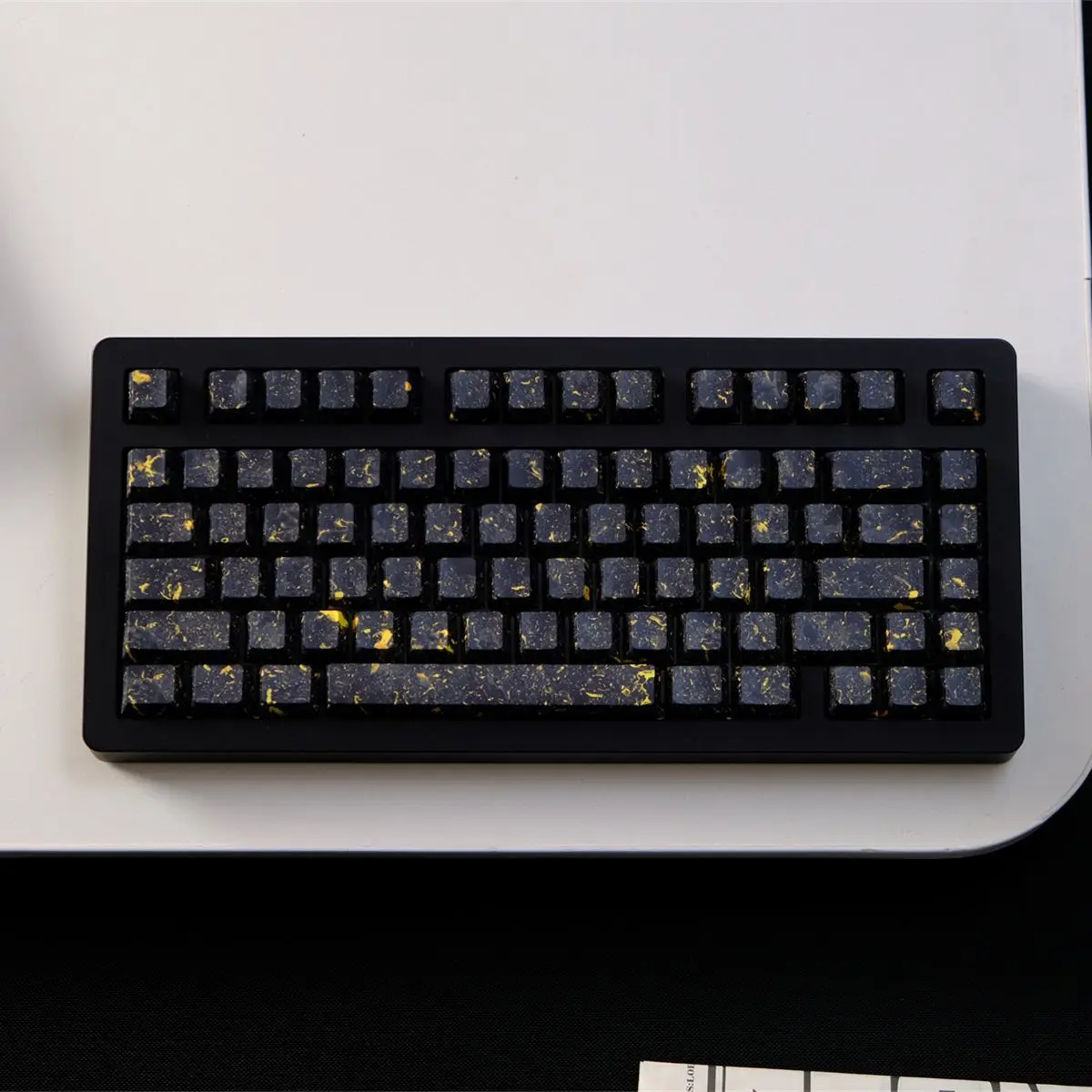 Black gold pattern side engraved transparent keycap, original height, mechanical keyboard