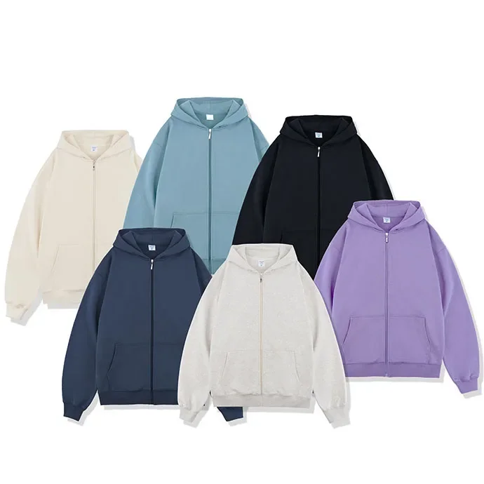 

450G Heavyweight Oversize Luxury High Street Hooded Sweatshirt For Men Warm Solid Color Loose And Thick Full Zip Up Hoodie