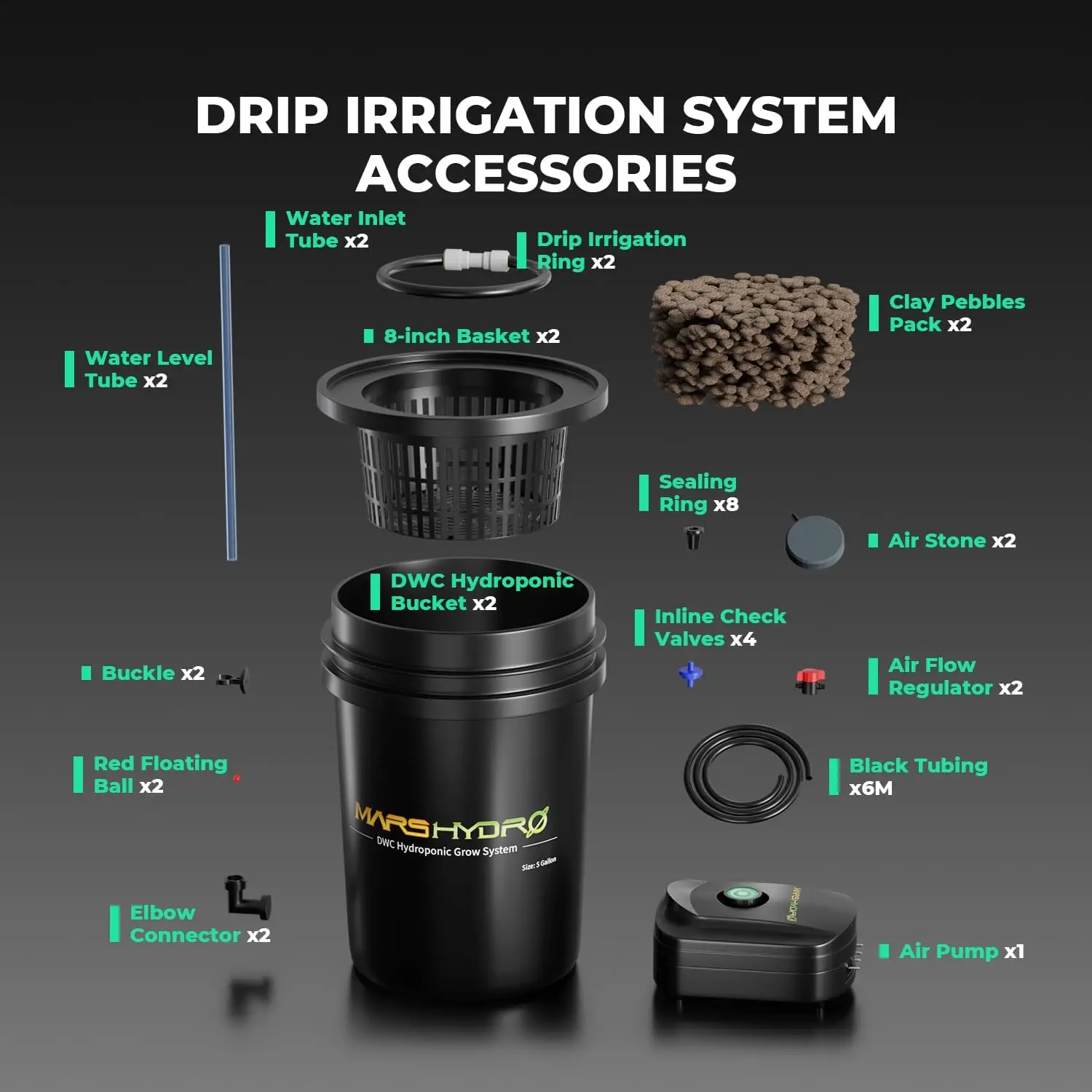 Deep Water Culture Hydroponic 4 Bucket System 5 Gallon Capacity Air Pump Air Stone Hose 11W Drip Recirculating Top DWC Pump - view 5