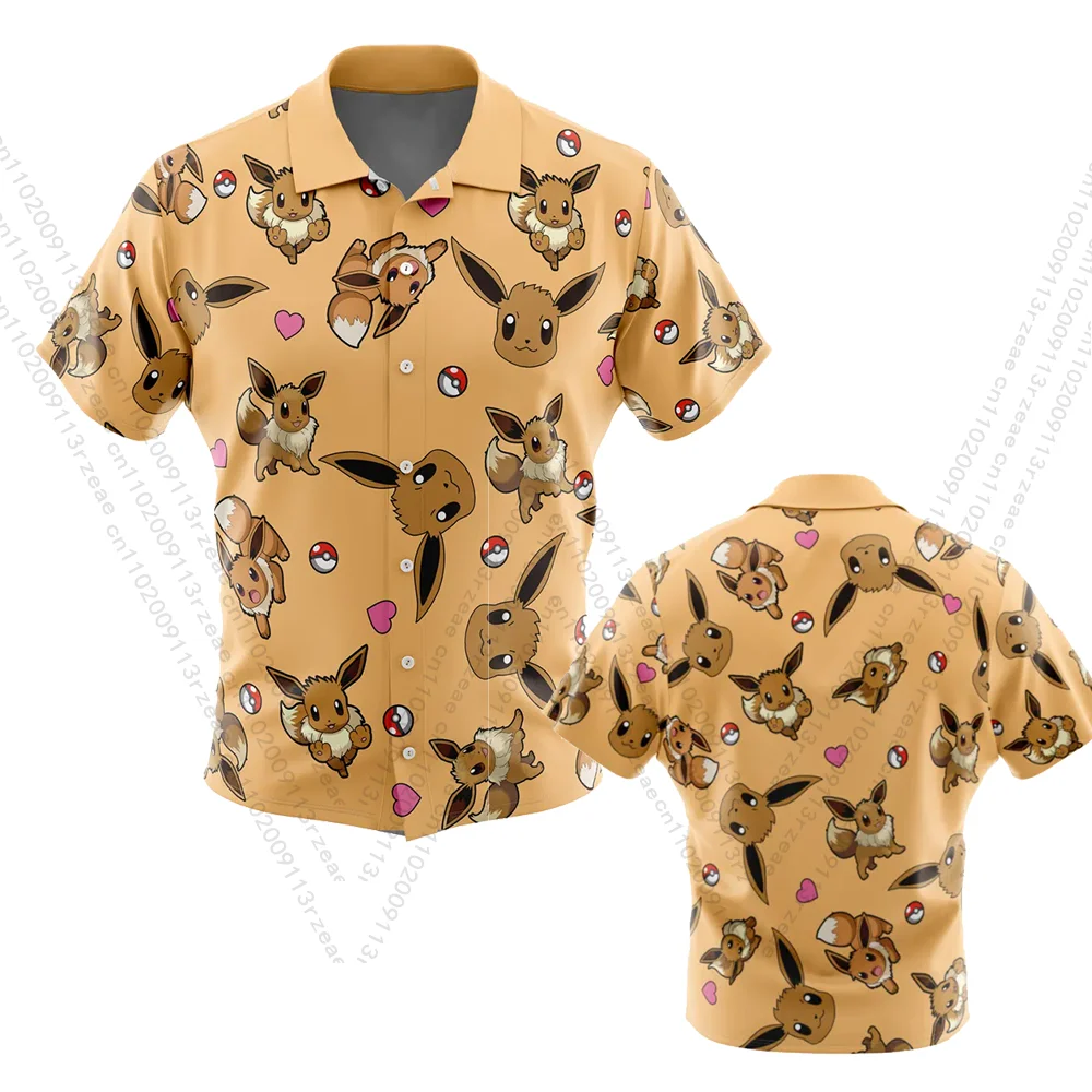 L'ultimo Anime Eeveelution Pokemon Hawaii Camicia da uomo Y2K Cosplay Harajuku Stampa Kid Hip Hop Moda Casual Camicia traspirante