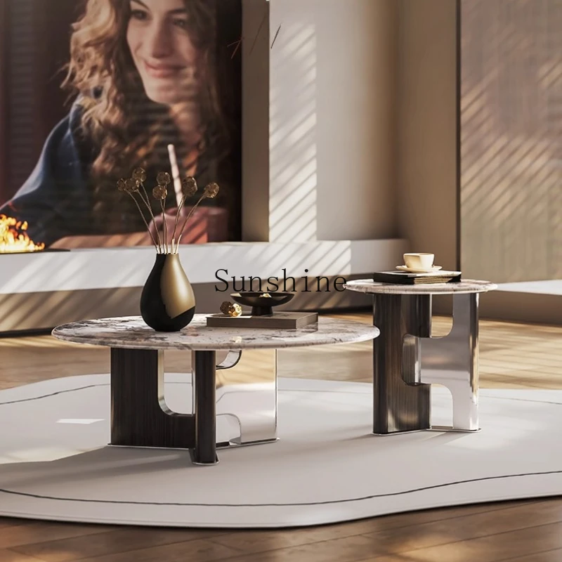 

Italian light luxury high-end marble wabi wind living room home tea table combination