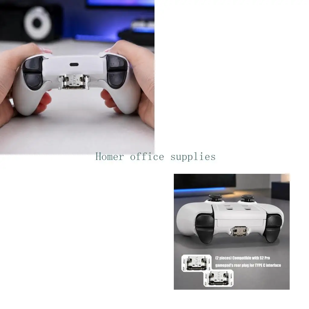 K43B Replacement Type C Female Receptacle for Gaming Controller Rear Port, Metal Port Component with Side Mounts and Silver-Tone