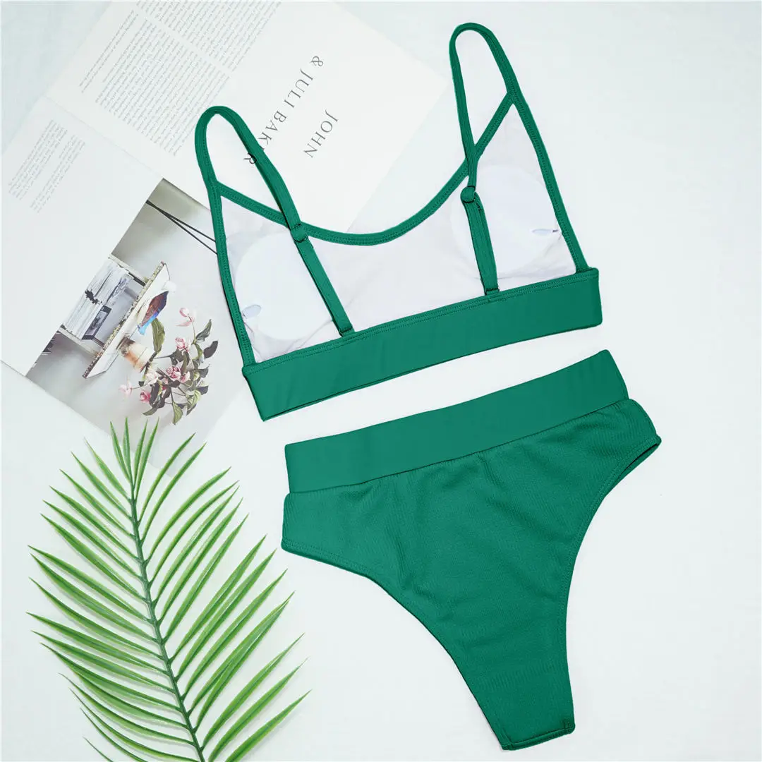 S - XL Sexy Damen-Badeanzug, High-Waist-Bikini, zweiteiliger Bikini-Set, gerippter Badeanzug, Damen-Badebekleidung V2375 – Detail 22
