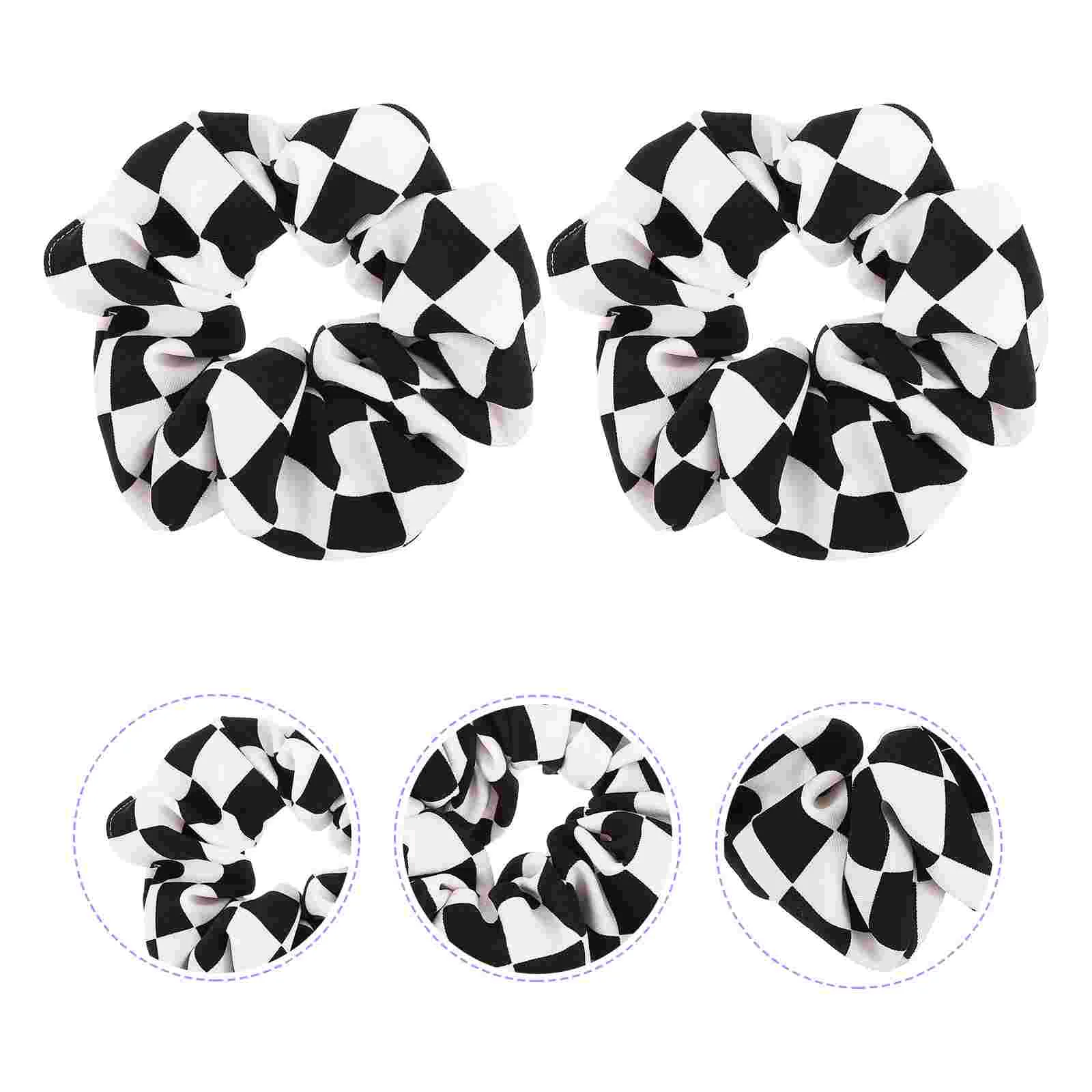 

2 Pcs Womens Scrunchies Black and White Checkered Hair Rope Elastic Bands Girl Rings Ponytail