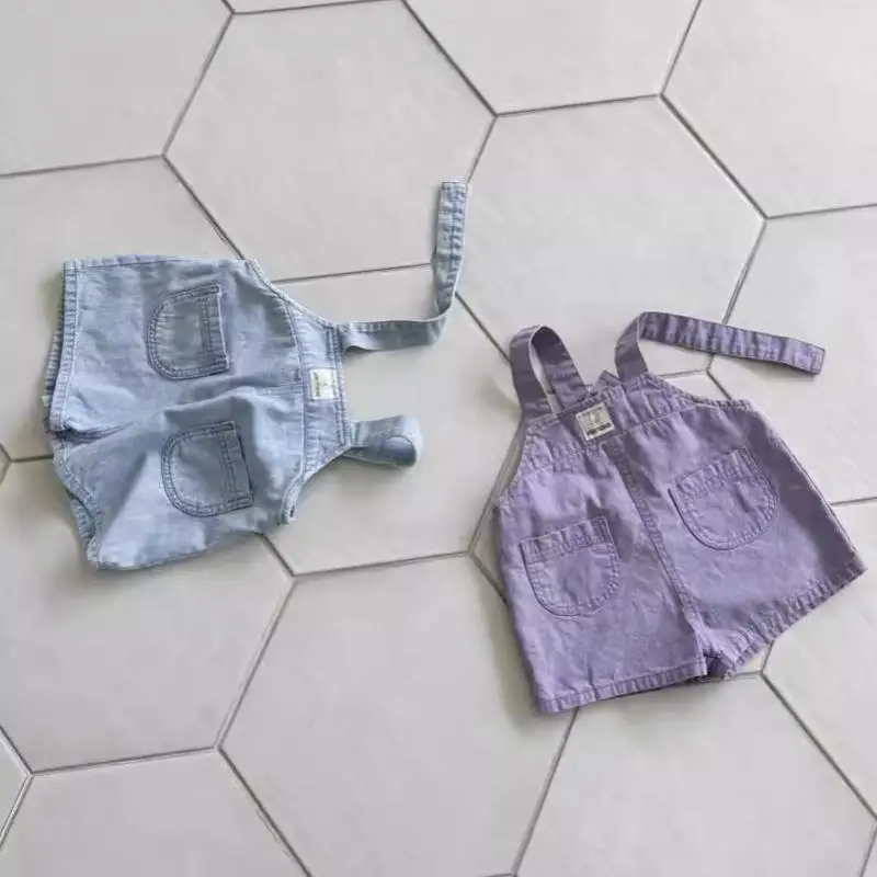 

2025 Summer New Baby Boy Loose Strap Shorts Infant Girl Versatile Denim Overalls Toddler Sleeveless Romper Baby Solid Jumpsuit