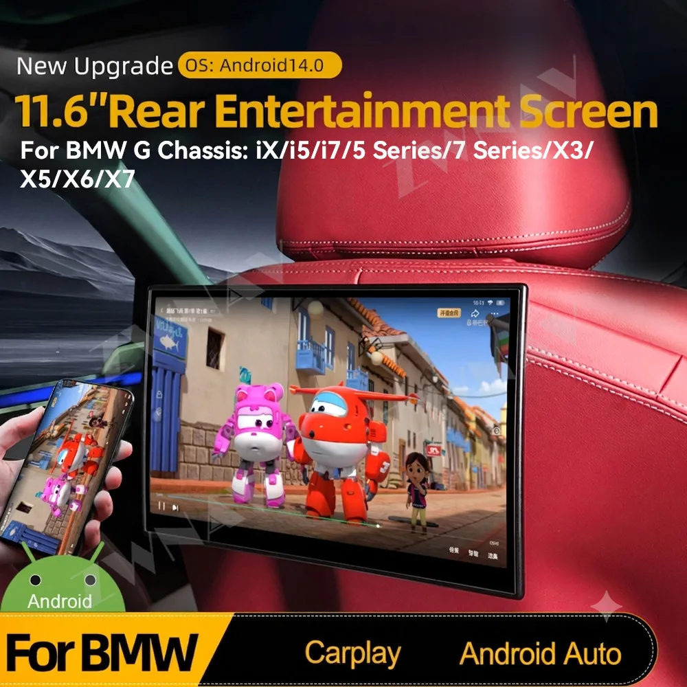ZWNAV 11.6 Inch Rear Entertainment Screen 1080P HD Touch Screen Car Headrest Monitor WiFi Bluetooth Video Player for BMW Carplay