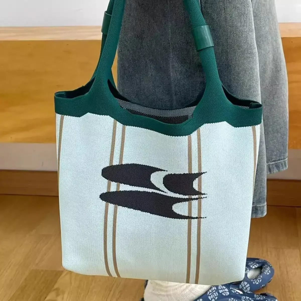 Sacola de malha verde menta para mulheres, bolsa casual de ombro axilar coreana, bolsa de compras simples, de alta capacidade, Y2K