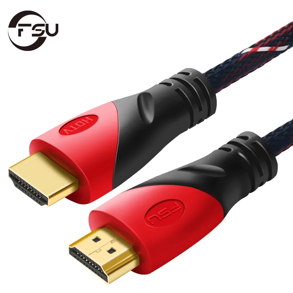 FSU – câble de connexion en maille plaqué or, compatible HDMI 1080P, câble numérique vidéo pour ordinateur et TV, 1m,3m,5m