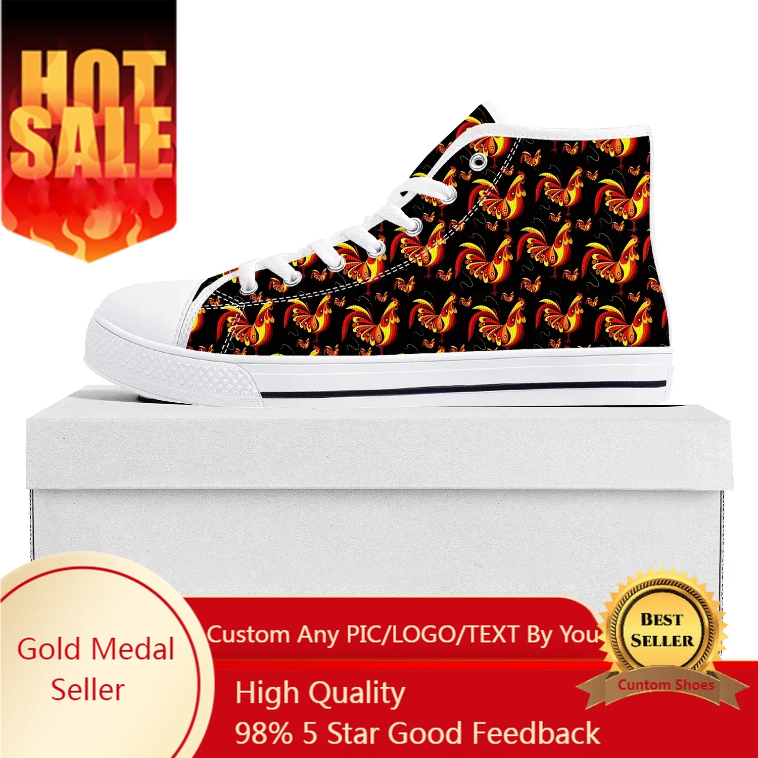 

Cartoon Rooster Print High Top High Quality Sneakers Mens Womens Teenager Canvas Sneaker Casual Couple Shoes Custom Made Shoe