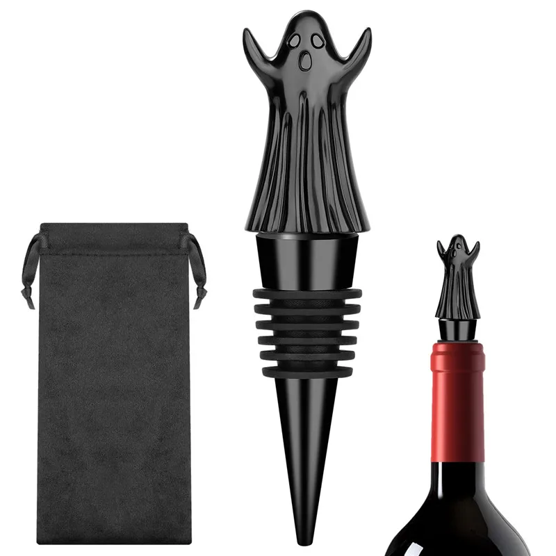 Vintage Ghost Shape Wine Stopper Champagne Bottle Stoppers for Kitchen Club Halloween Party Wedding Barware Accessory Gift Set