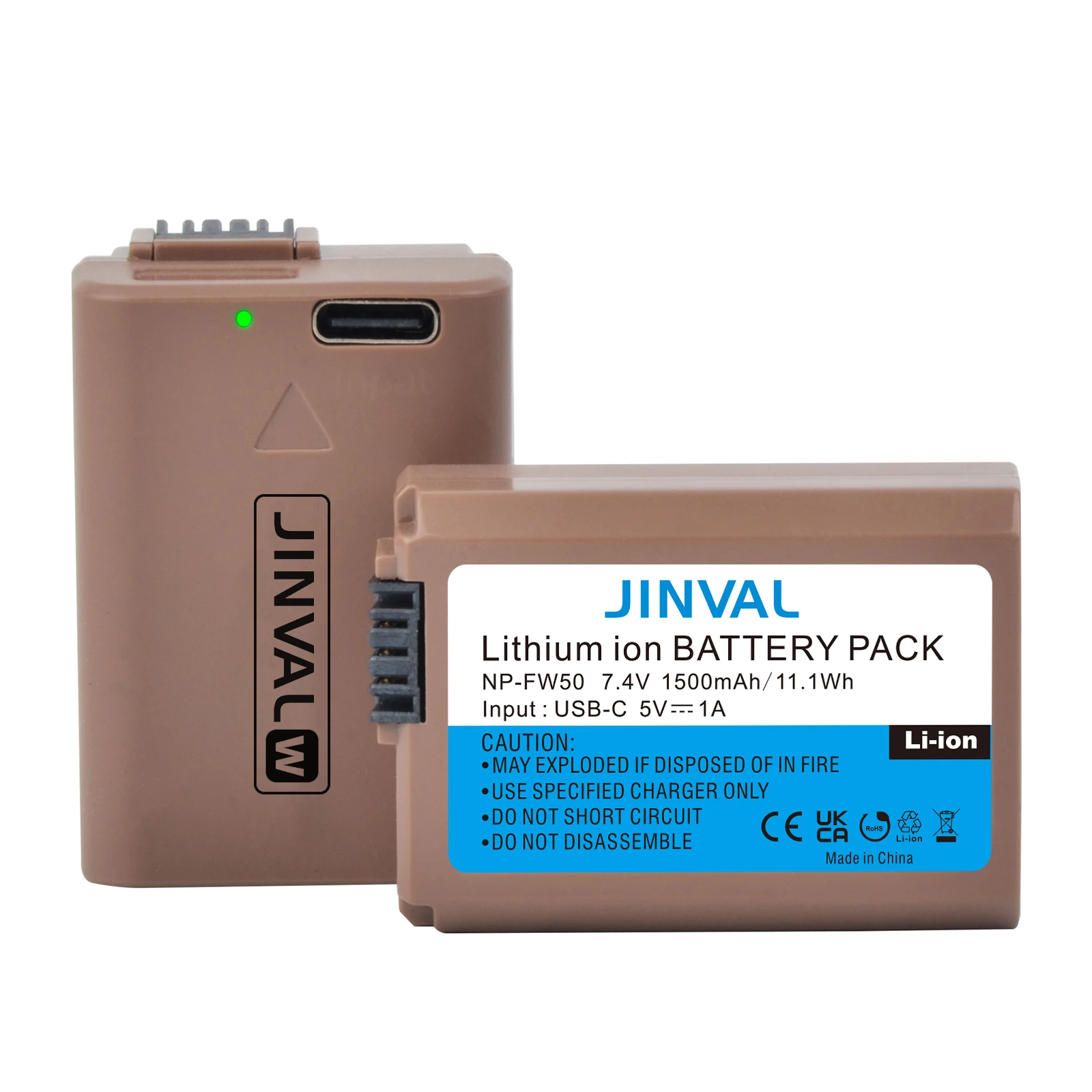 

JINVAL NP-FW50 Battery 1500mAh NP FW50 USB-C Input Rechargeable Batteries For Sony A6400 A6300 A6500 A7 A7II A7RII A7SII A7S