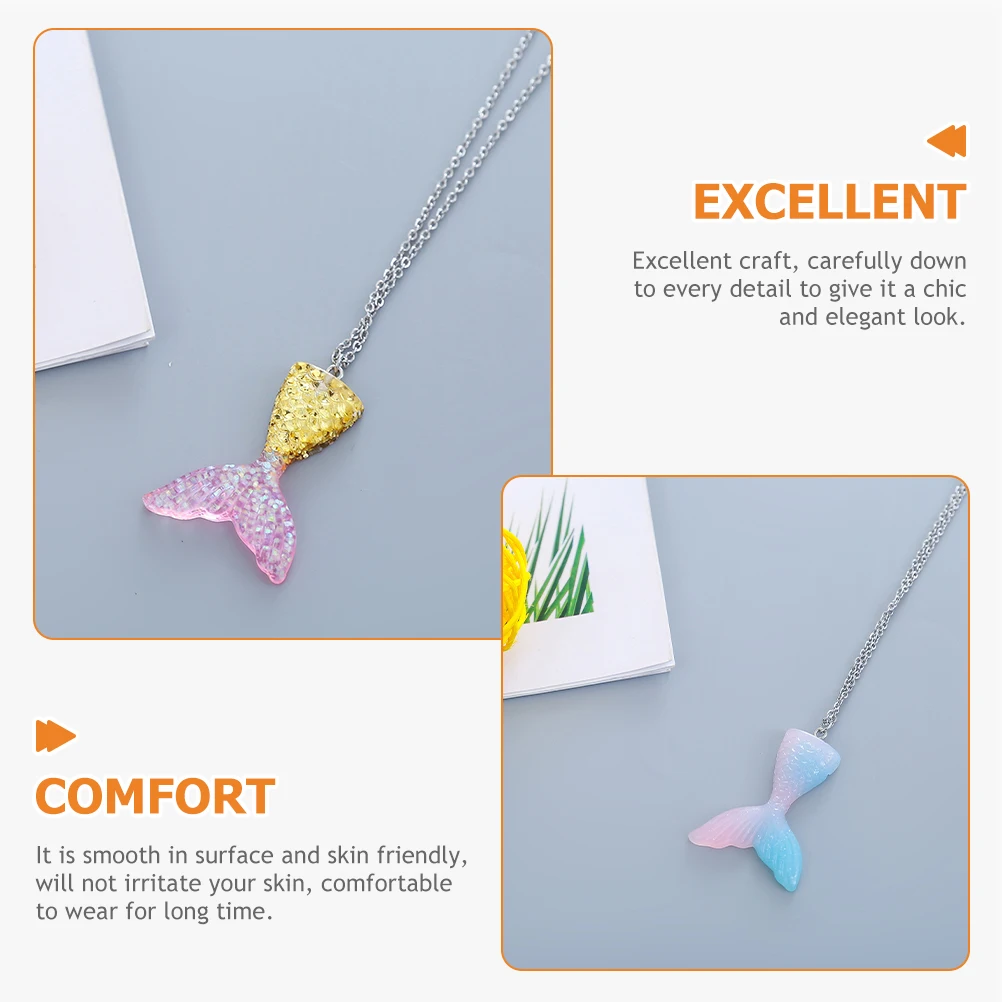

4Pcs Gradient Color Mermaid Necklace Mermaid Tail Jewelry Stylish Party Supplies for Women Girls Birthday Party Supplies