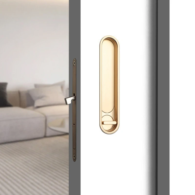 Hidden Folding Sliding Door Lock Push-pull Bathroom Hidden Hook Lock Black Kitchen Balcony Sliding Door Handle Pocket Door Lock