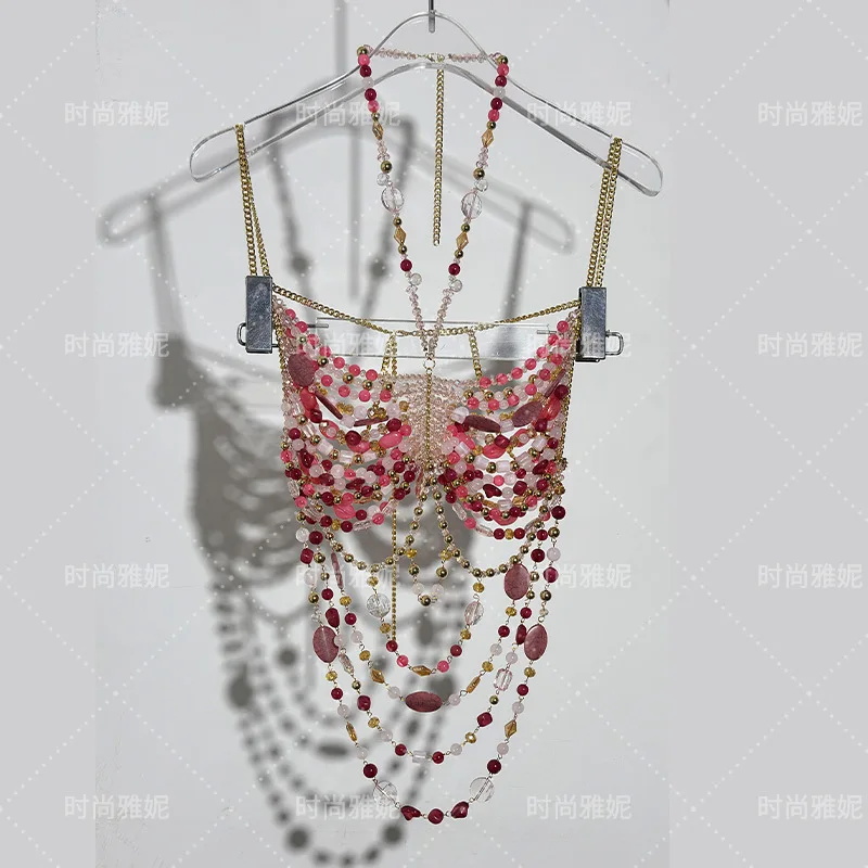Hot Sale Sexy Women Handmade Beaded Bra Backless Women Vest Neckline Sexy Corset Body Chain Lingerie Outwear Hot Girl Bustier
