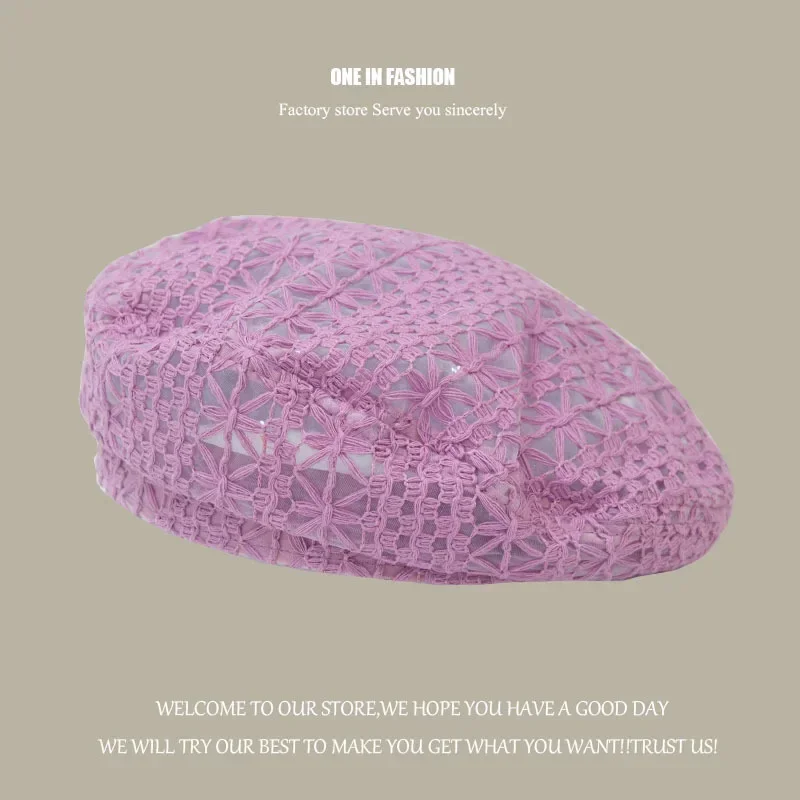 

Women Colorful Skewer Pumpkin Art Beret Hat, Vintage Women Beanies Hat, Korean Style Lace Street Fashion Beret