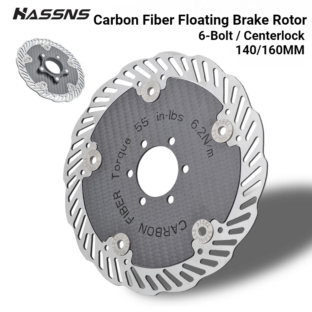

HASSNS Floating Rotor Carbon Fiber Brake Disc 140/160MM 6-Bolt/Centerlock Ultra-light MTB Bicycle Disc Brakes Bicycle accessorie