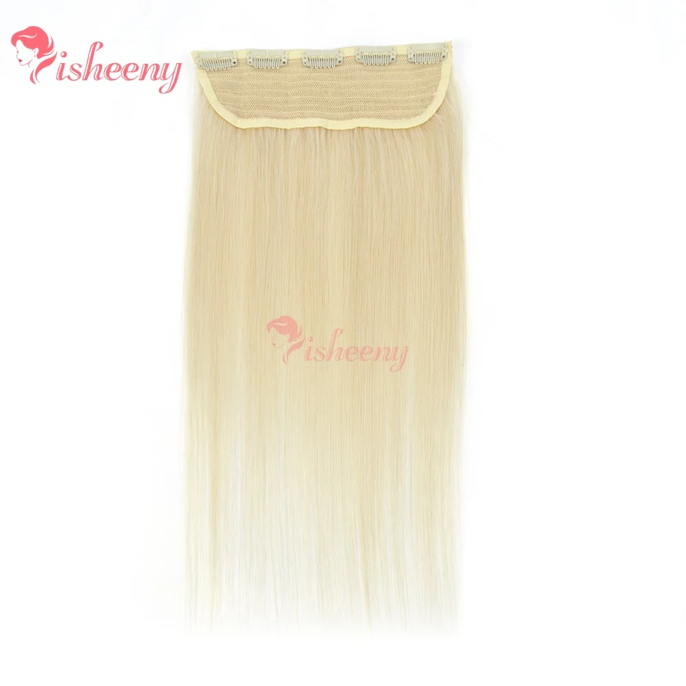 연한 금발 스트레이트 클립인 헤어 익스텐션 14인치-22인치 인모 3/4 풀 헤드 원피스 5클립 인모 익스텐션