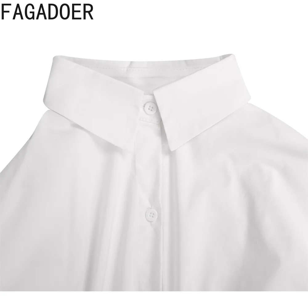 FAGADOER White Fashion Solid Shirt Dress Women Turndown Collar Button Long Sleeve Fake 2 Piece Vest Shirt Dress Streetwear 2024