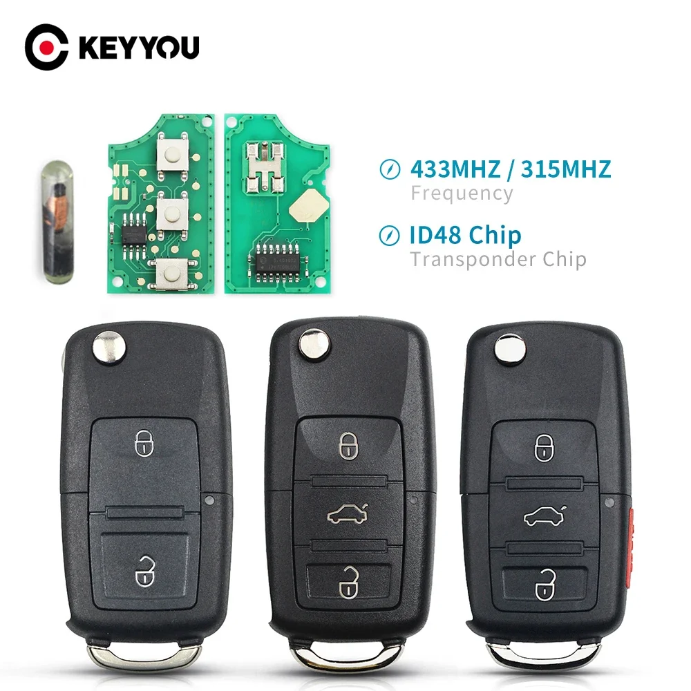 KEYYOU For VW Golf Passat Polo Jetta Touran Bora Sharan 1J0959753DA 1J0959753AH 1K0959753G ID48 433mhz Flip Remote Key Shell