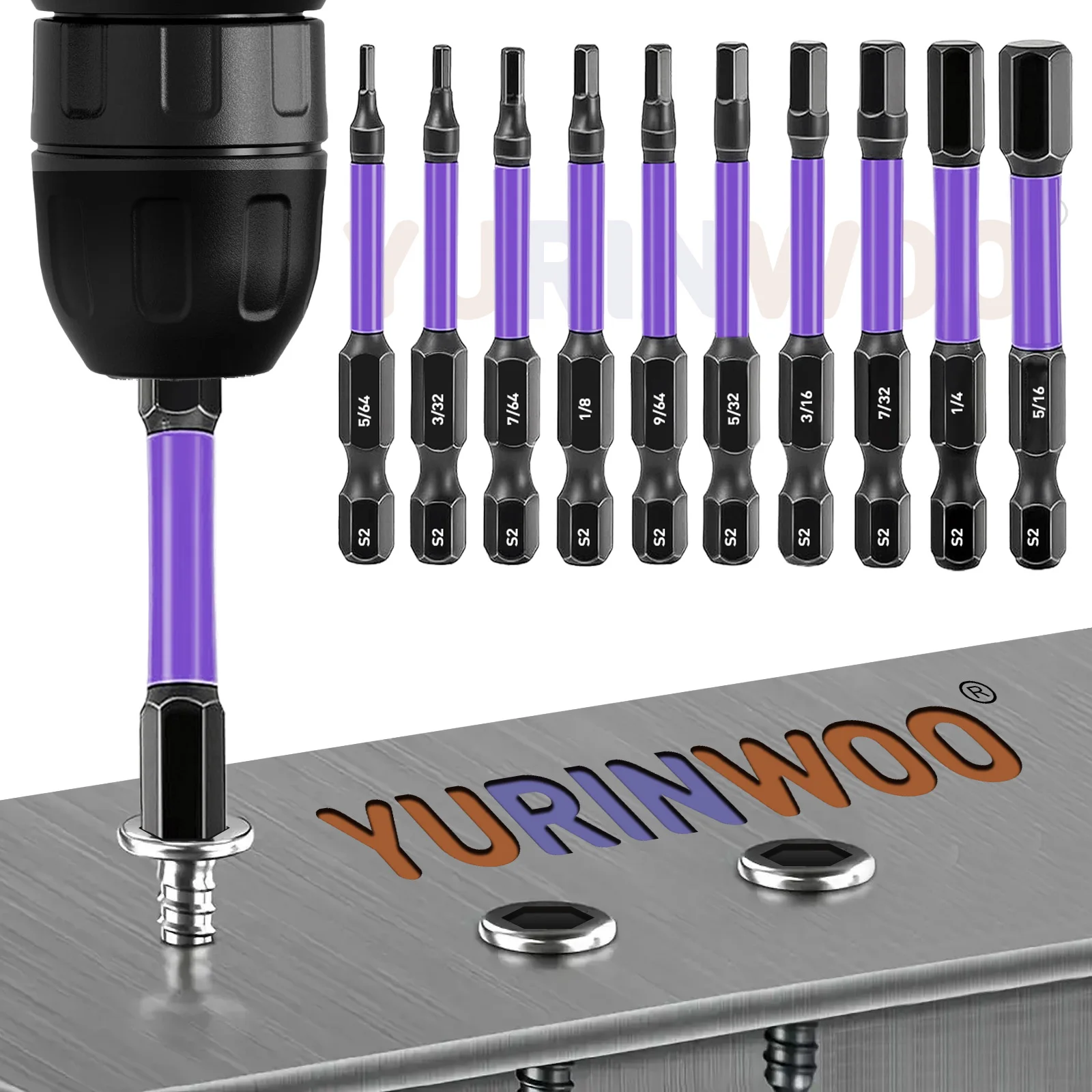 

10Pcs Metric Allen Key Bit Set, S2 Steel Hex Head Drill Bits with Magnetic CNC Tip, 1/4" Hex Shank, 2 Inch Long, Includes Storag