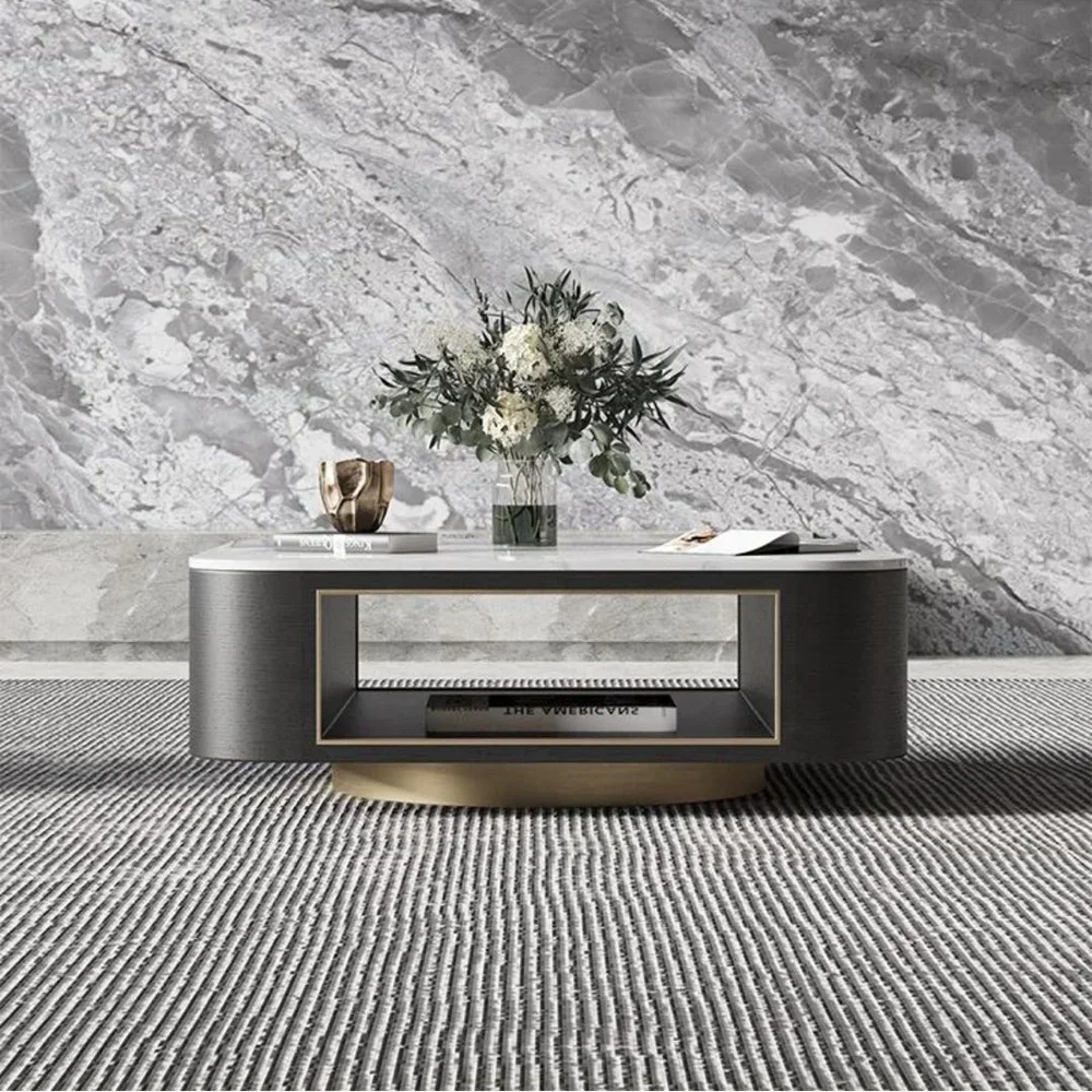 Modern square sintered stone coffee table round tea tables small side table and TV stand cabinet combination set living room