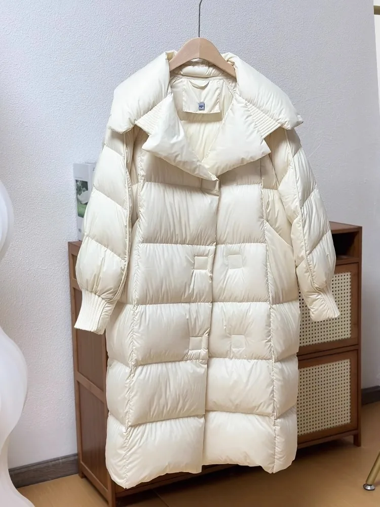 New Winter Over The Knee Fluffy Puffer Jacket Women Thickened Warm Loose Casual 90 White Duck Down Coat Waterproof Jacket Parka