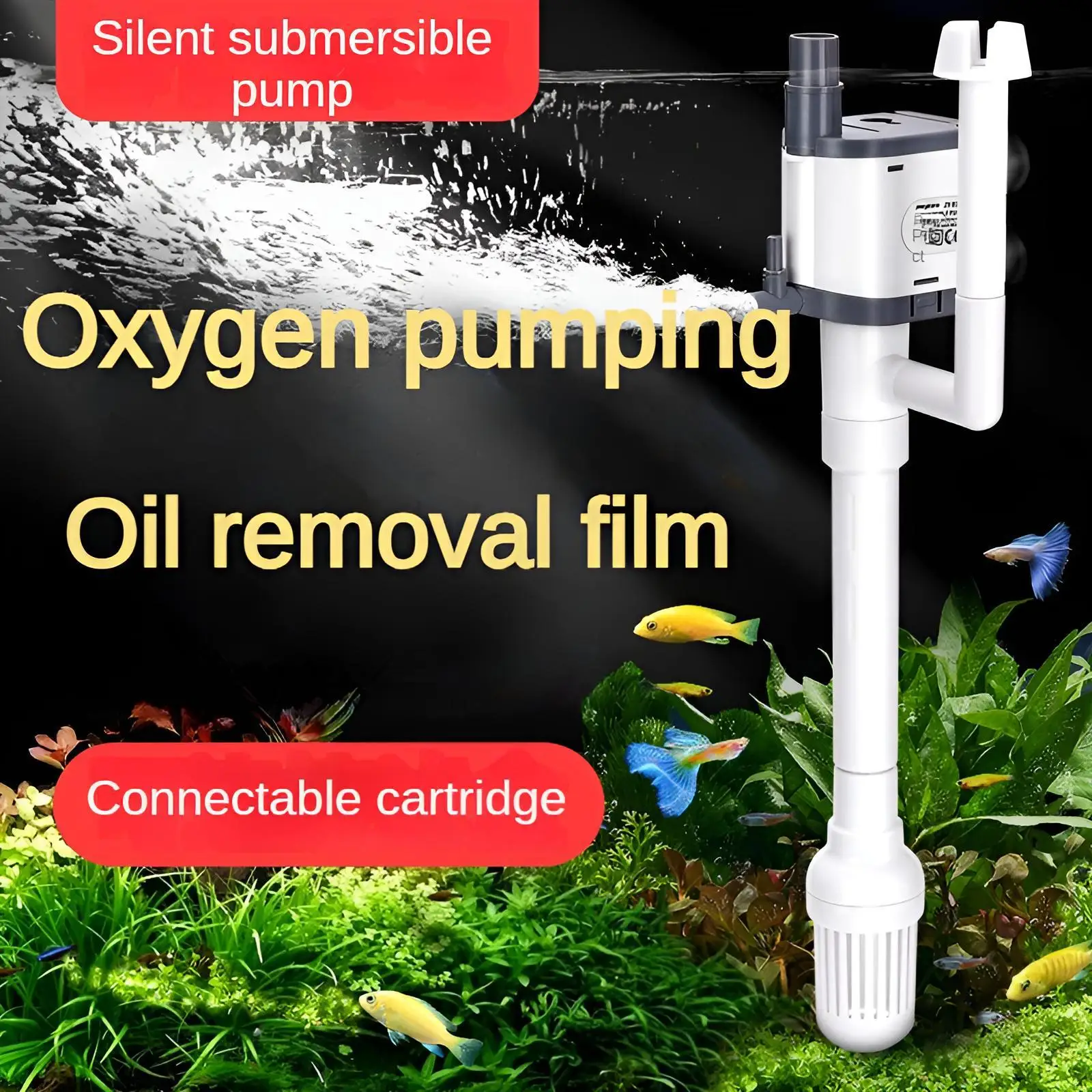 Ultra-Silent Submersible Pump Oil Remover Oxygen Boosting Wave Maker External Filter Connectable ABS Fish Tank Tool