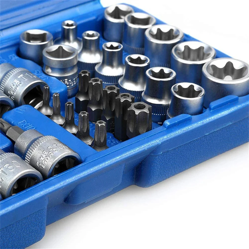 High-quality 34Pcs Torx Star Sockets & Bit Set Male / Female E-Security Bits Drive Handheld Tool Torque Star Socket