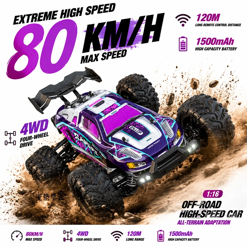 

16101Pro 1:16 80KM/H 4WD RC Car With LED Light Remote Control Cars High Speed Drift Monster Truck for Kids vs Wltoys 144001 Toy