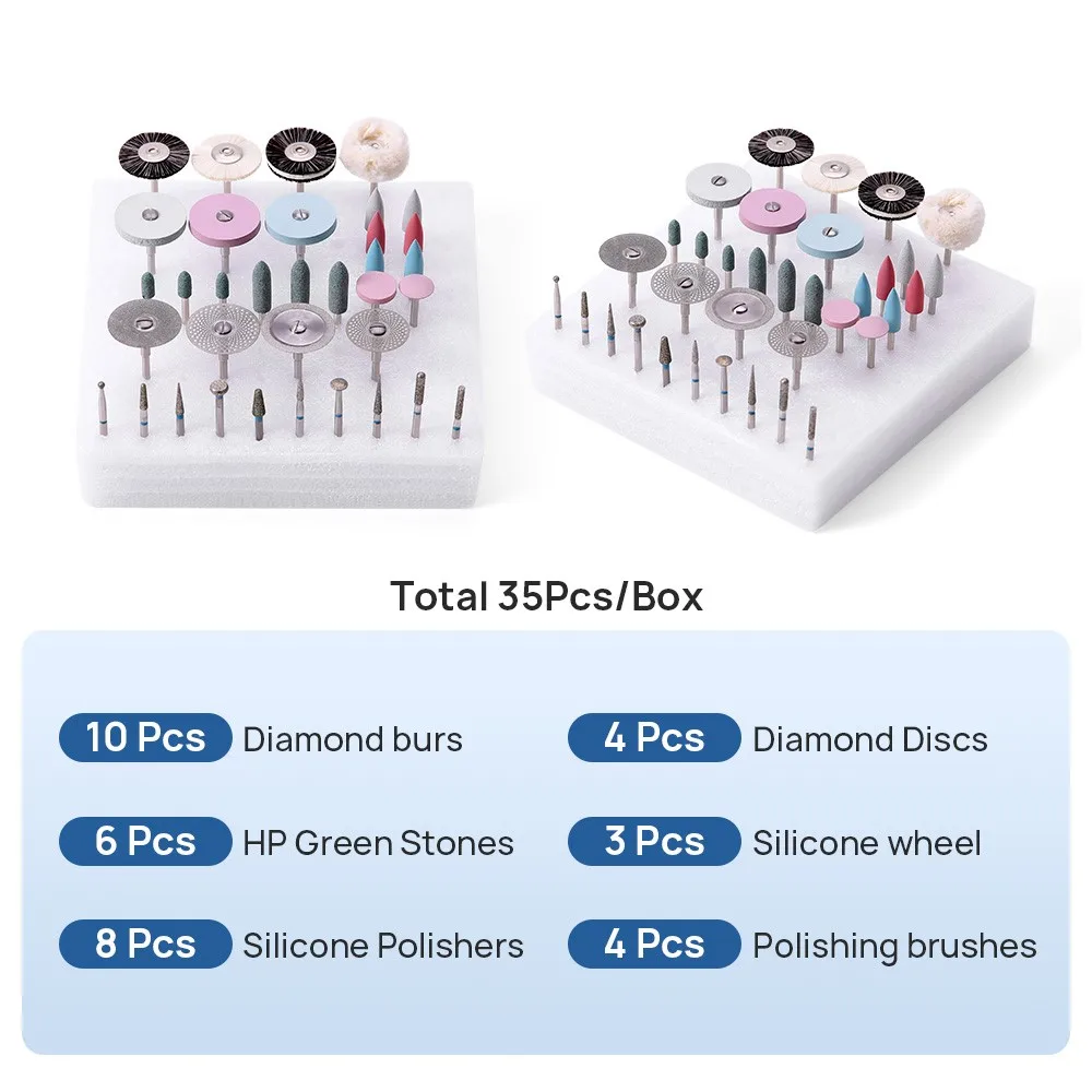 1 Doos (Totaal 35 Stks/doos) Azdent Dental Lab Polijsten Kit Keramische Porselein Slijpen Tandarts Gereedschap