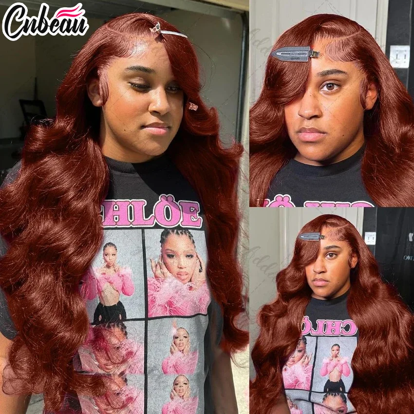 250% 30 32 Inch Brazilian 33# Auburn Reddish Body Wave Brown 13x4 Hd Lace Front Wigs Human Hair Colored 13x6 Lace Frontal Wig