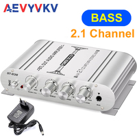 ST-838 HiFi Power Amplifier 2.1 Channel Bass Sound Amp RMS 20Wx2+40W Class D Mini Media Player Car Silver with Home Amp 12V3A EU