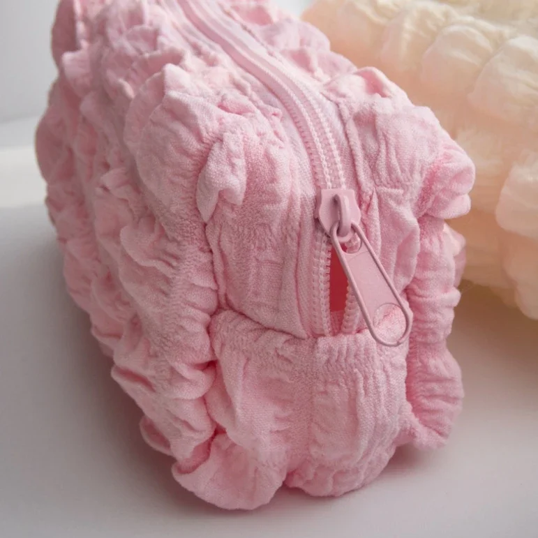 حقيبة مكياج قطيفة لطيفة للنساء محمولة للسفر حقائب مستحضرات تجميل صغيرة بلون سادة وسحاب حقيبة أدوات الزينة وحقيبة غسيل وأكياس تخزين