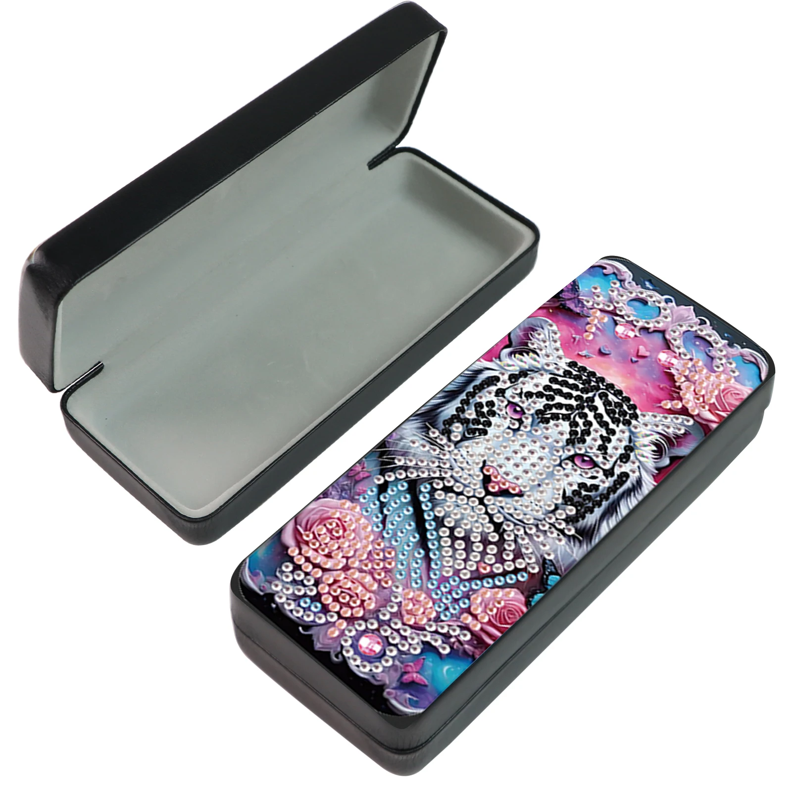 Diamond Art Painting Eye Glass Case Art kits for Adults,DIY white tiger Handmade Diamond Art Glasses Case Art Craft Travel Gifts