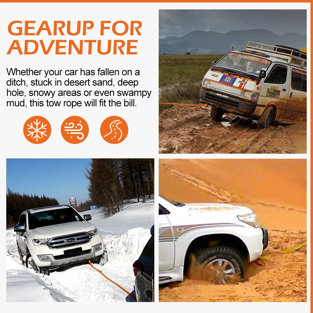 6M 헤비 듀티 복구 견인 스트랩 3인치x20피트 30000파운드 복구 스트랩 (D링 섀클 포함)