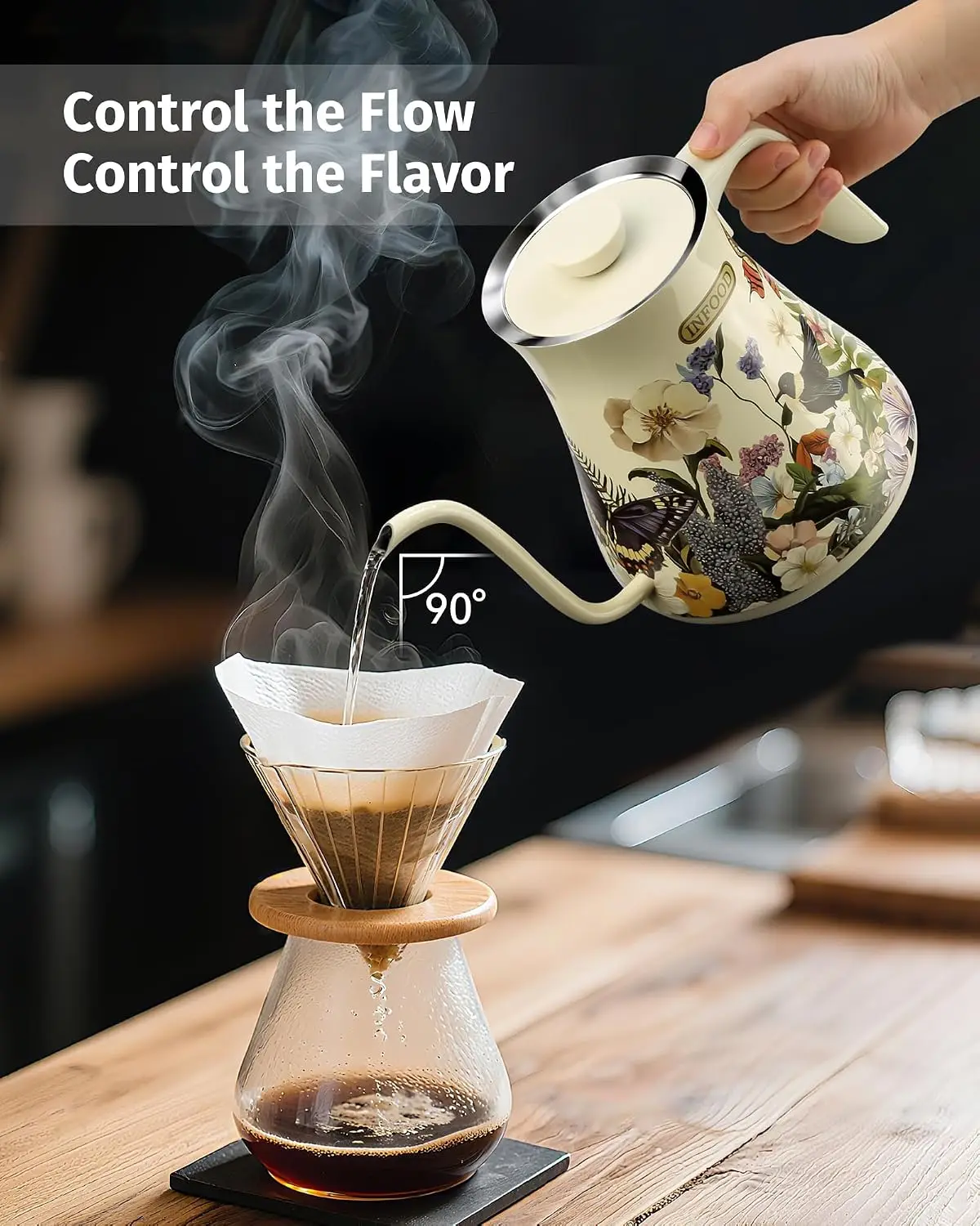 0.8L Gooseneck Electric Kettle, Precise Temperature Control for Pour Over Coffee & Tea, 1200W Fast Boiling Water, Auto Shut Off,
