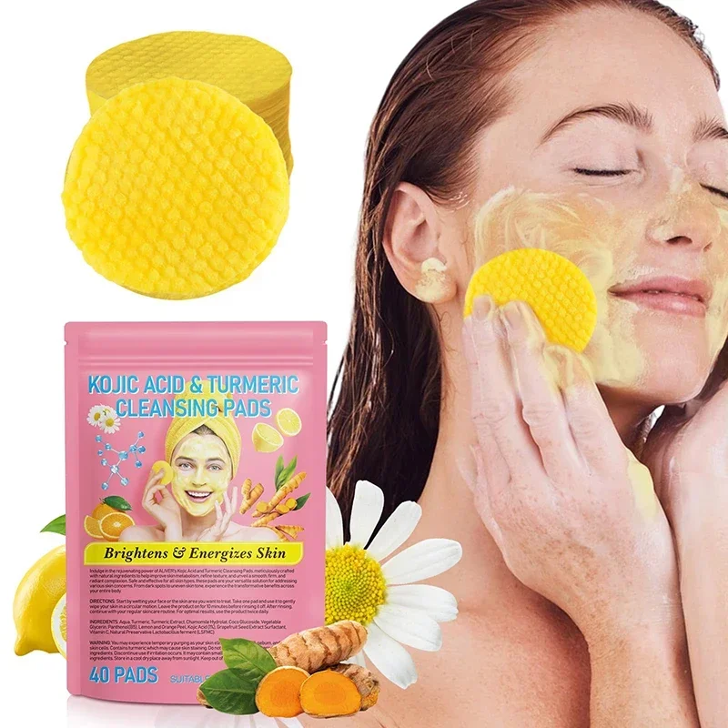 Turmeric Kojic Acid Exfoliating Cleansing Pads Gentle Effective Facial Cleansing Fades Dark Spots Pad Bathroom Cleaning Wipes