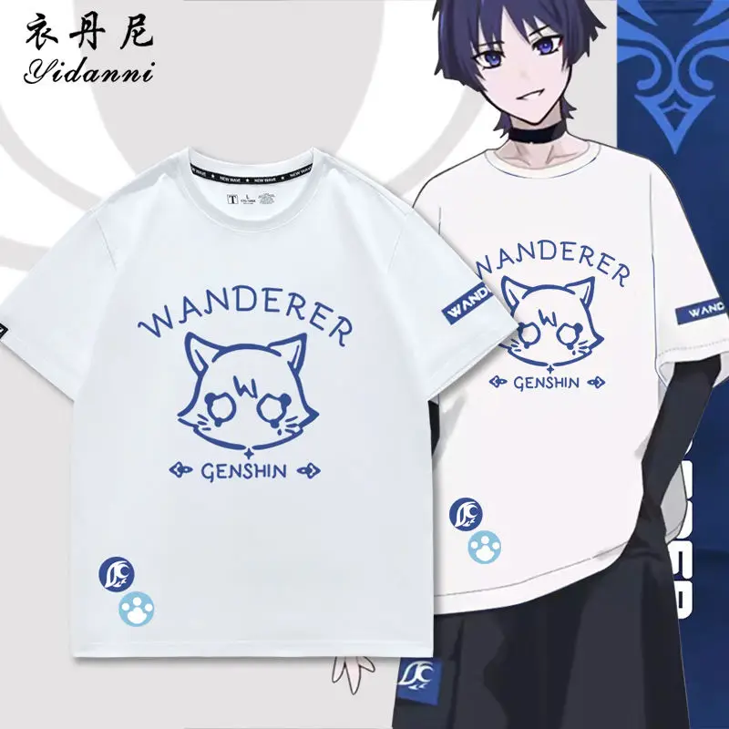 Game Genshin Impact Series Wanderer Print T-shirt Short Sleeve Summer Tee Men Clothes Women's Clothing Fashion Casual Tops