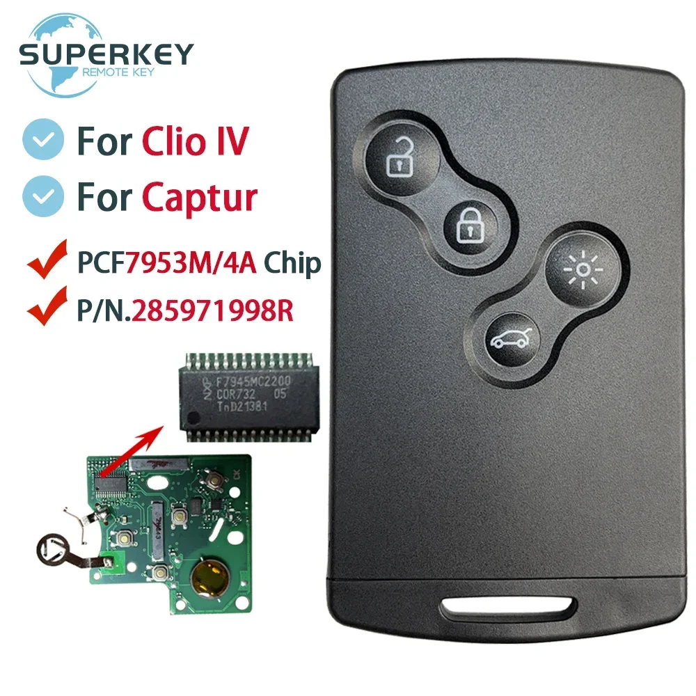 SUPERKEY For Renault Clio IV Captur 2009 2010 2011 2012 2013 2014 2015 2017 4A Chip 433Mhz Keyless Smart Card Key 285971998R