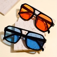 2 Pairs of Fashionable Retro UV400 Glasses, Unisex Double Bridge Square Sunglasses