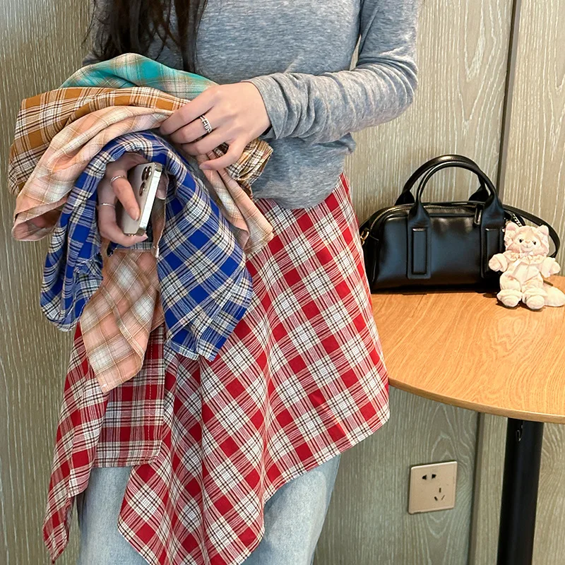 Plaid Fart Curtain Stacked Wear Spring and Summer Wear Artifact Versatile Irregular Shirt Fart Curtain Jeans Decorative Skirt