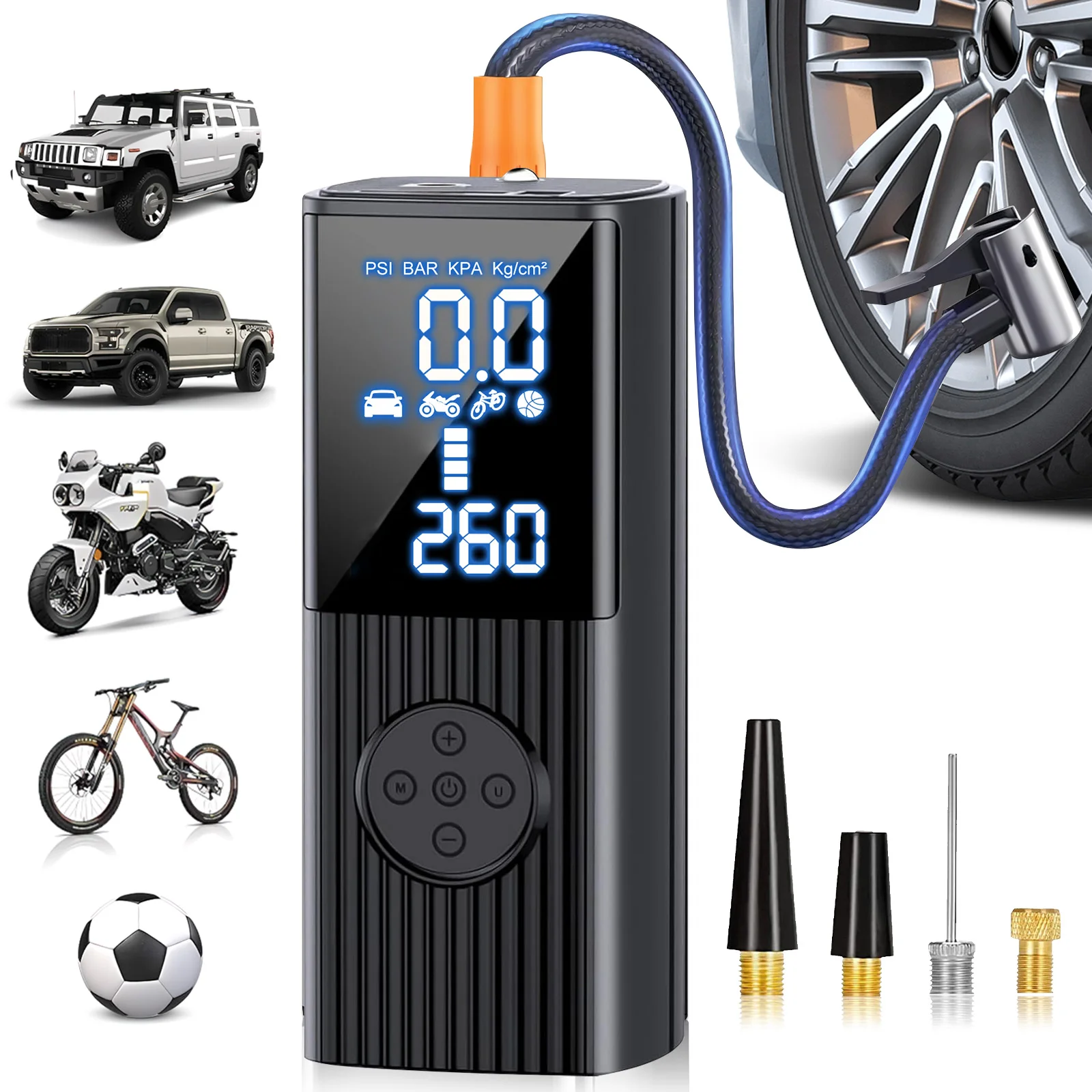 

Portable Air Compressor 12V High-Power 22-Cylinder Electric Car Air Pump with Digital Pressure Gauge, LED Light and Power Bank